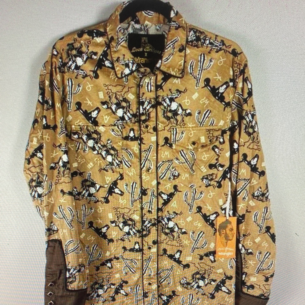 Wrangler Tan and Brown Cactus Print Casual Button Down Shirt